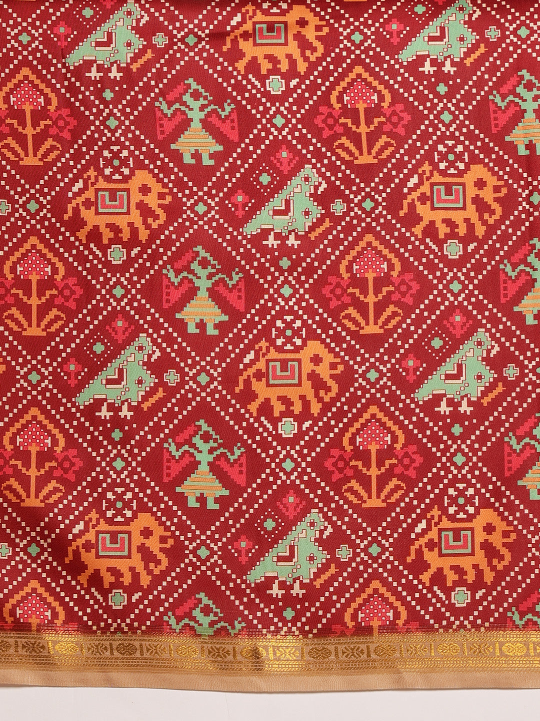 Ikkat Patola Digital Printed Saree Embellished with Tassels