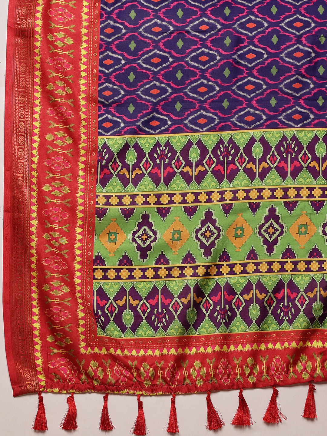 Ikkat Patola Digital Printed Saree Embellished with Tassels