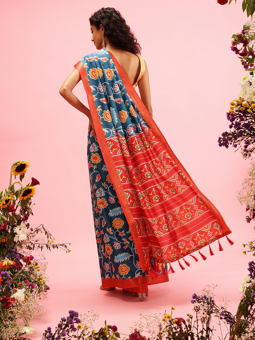 Ikkat Patola Digital Printed Saree Embellished with Tassels
