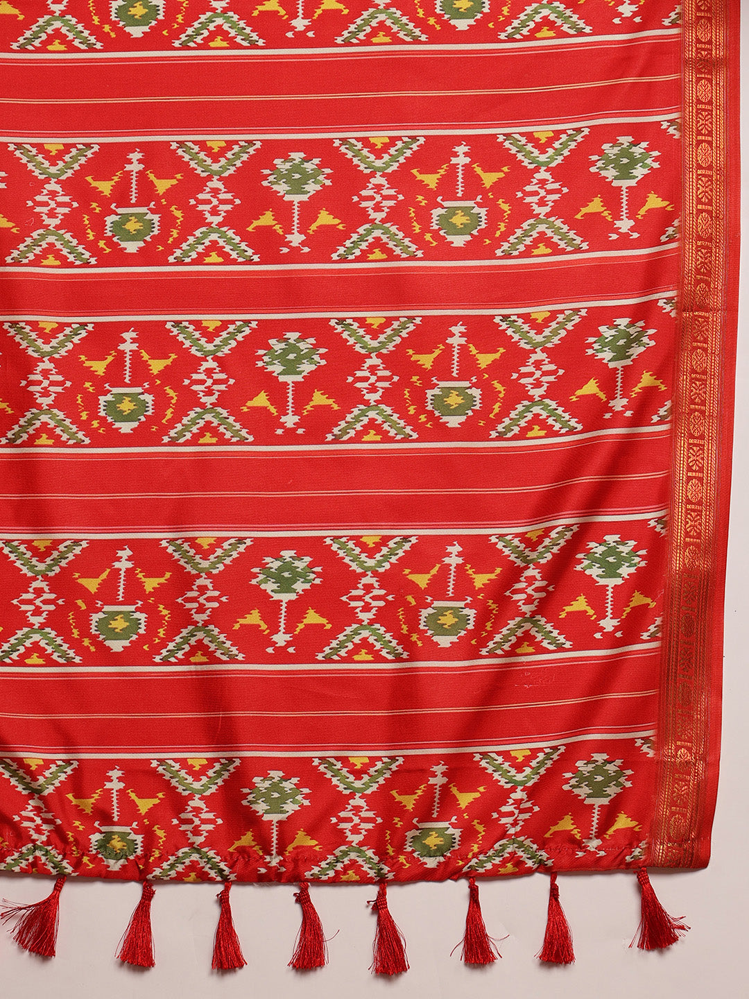 Ikkat Patola Digital Printed Saree Embellished with Tassels