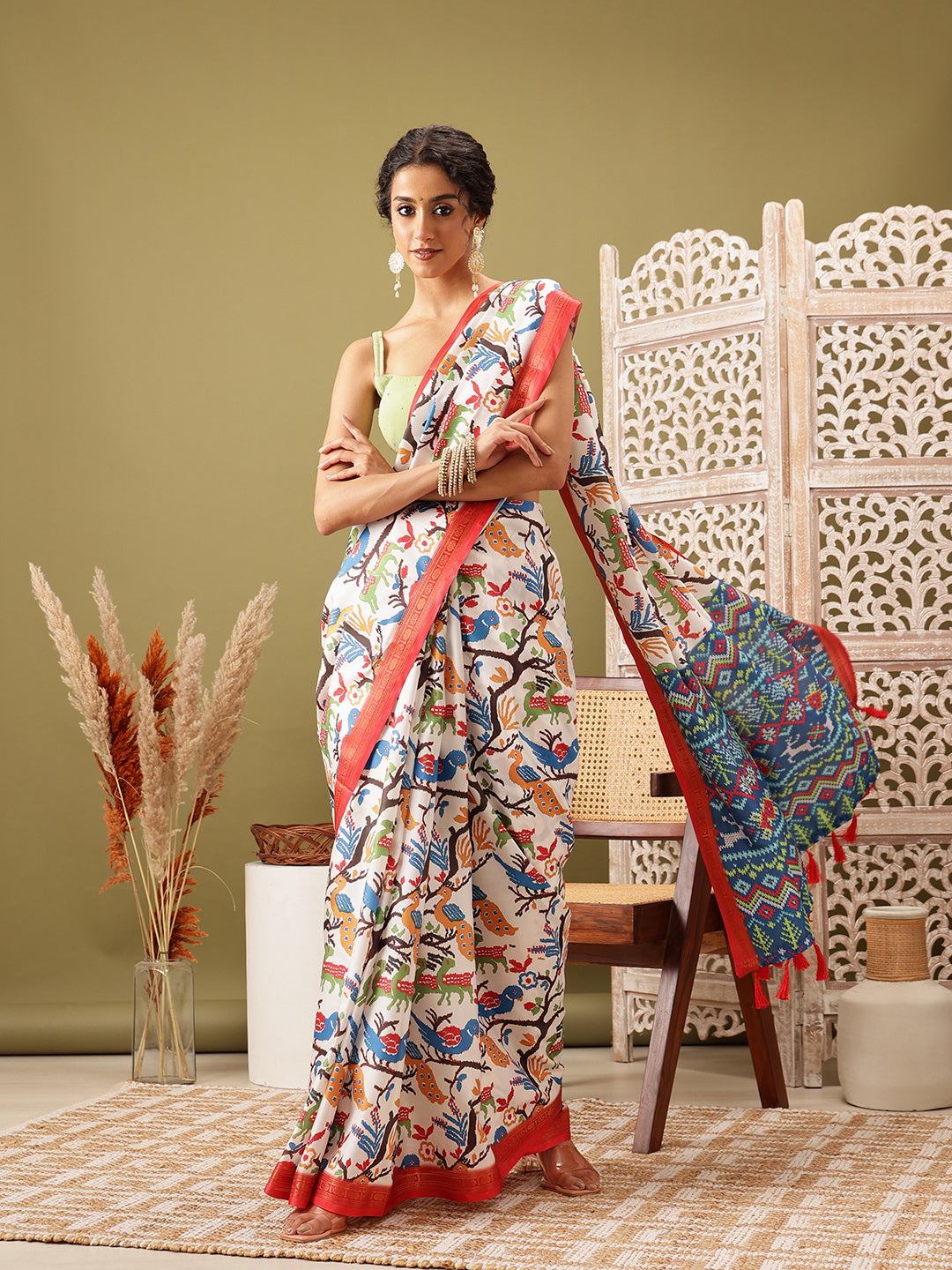 Ikkat Patola Digital Printed Saree Embellished with Tassels