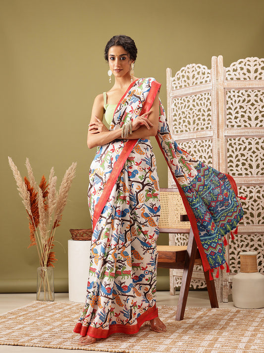 Ikkat Patola Digital Printed Saree Embellished with Tassels