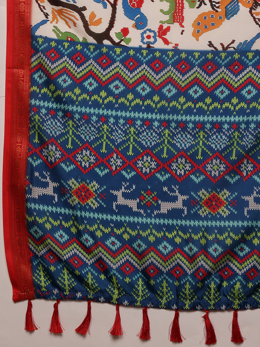 Ikkat Patola Digital Printed Saree Embellished with Tassels
