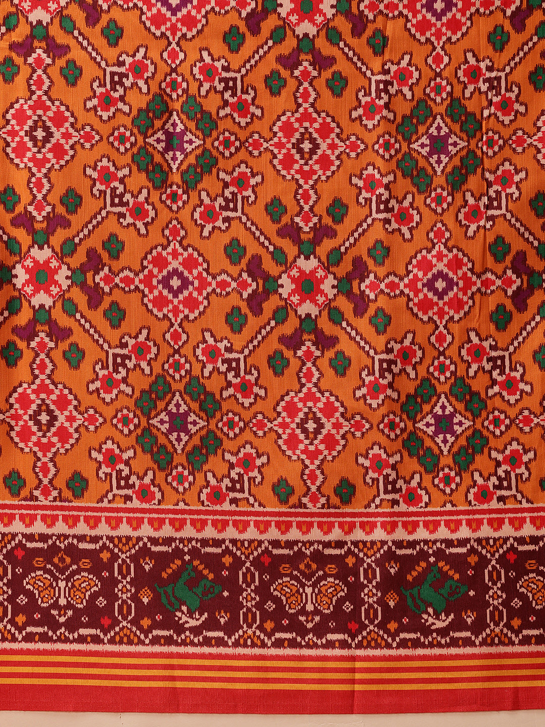 Rajkoti Double Ikat Patola Soft Silk Saree With Tassels