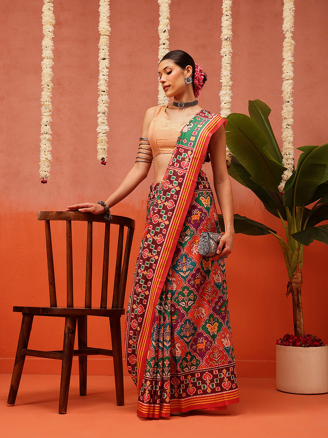 Rajkoti Double Ikat Patola Soft Silk Saree With Tassels