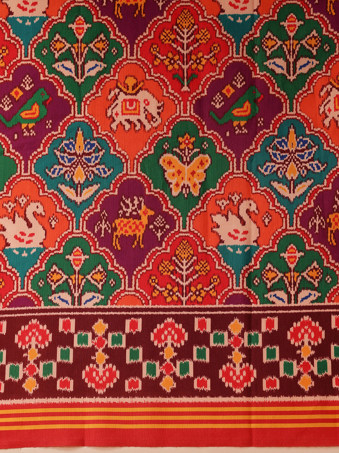 Rajkoti Double Ikat Patola Soft Silk Saree With Tassels