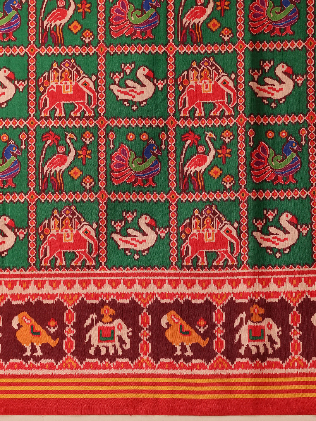 Rajkoti Double Ikat Patola Soft Silk Saree With Tassels