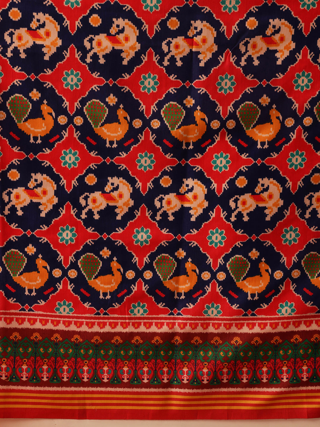 Rajkoti Double Ikat Patola Soft Silk Saree With Tassels