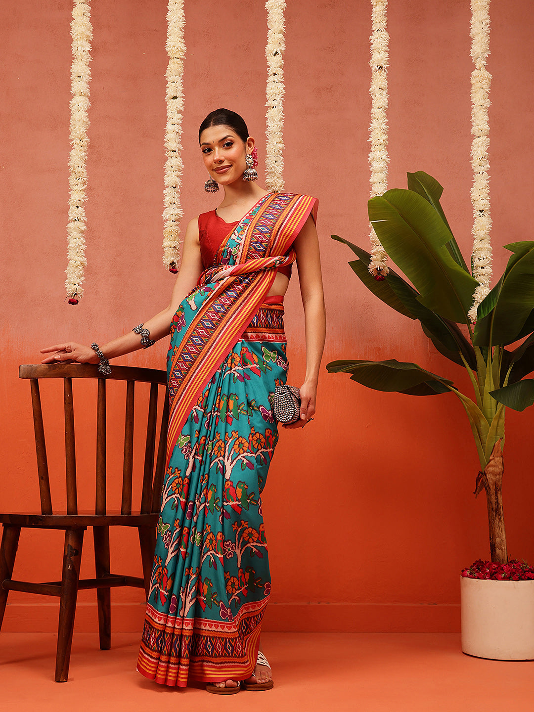 Hyderabadi Double Ikat Patola Soft Silk Saree With Tassels