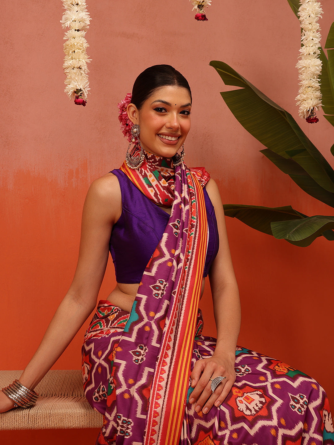 Hyderabadi Double Ikat Patola Soft Silk Saree With Tassels