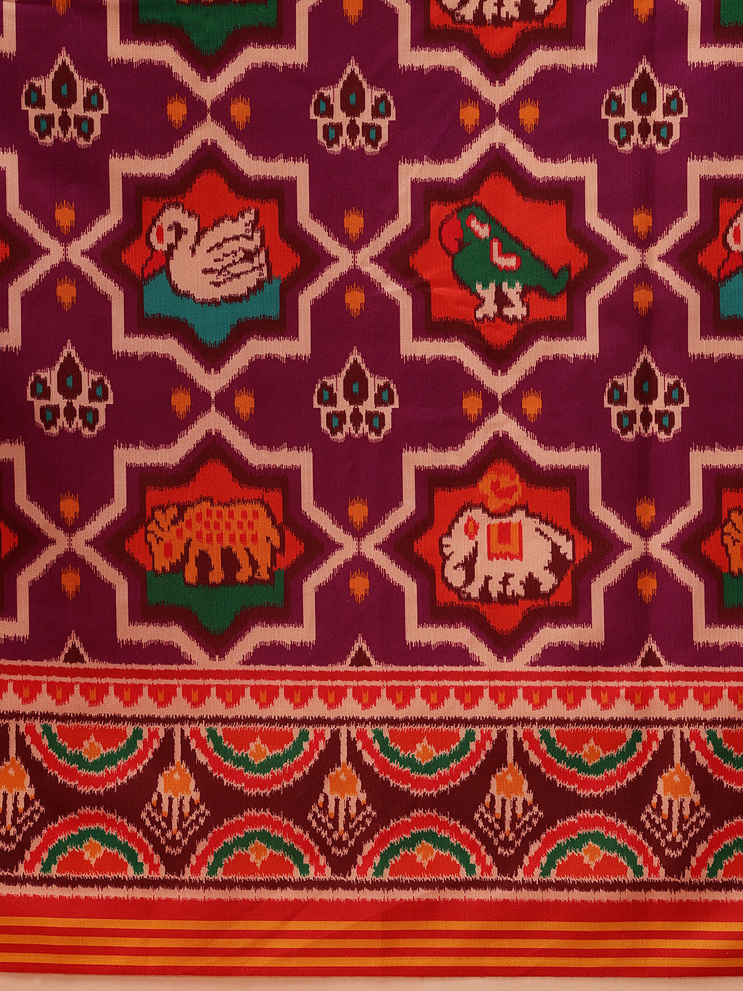 Hyderabadi Double Ikat Patola Soft Silk Saree With Tassels