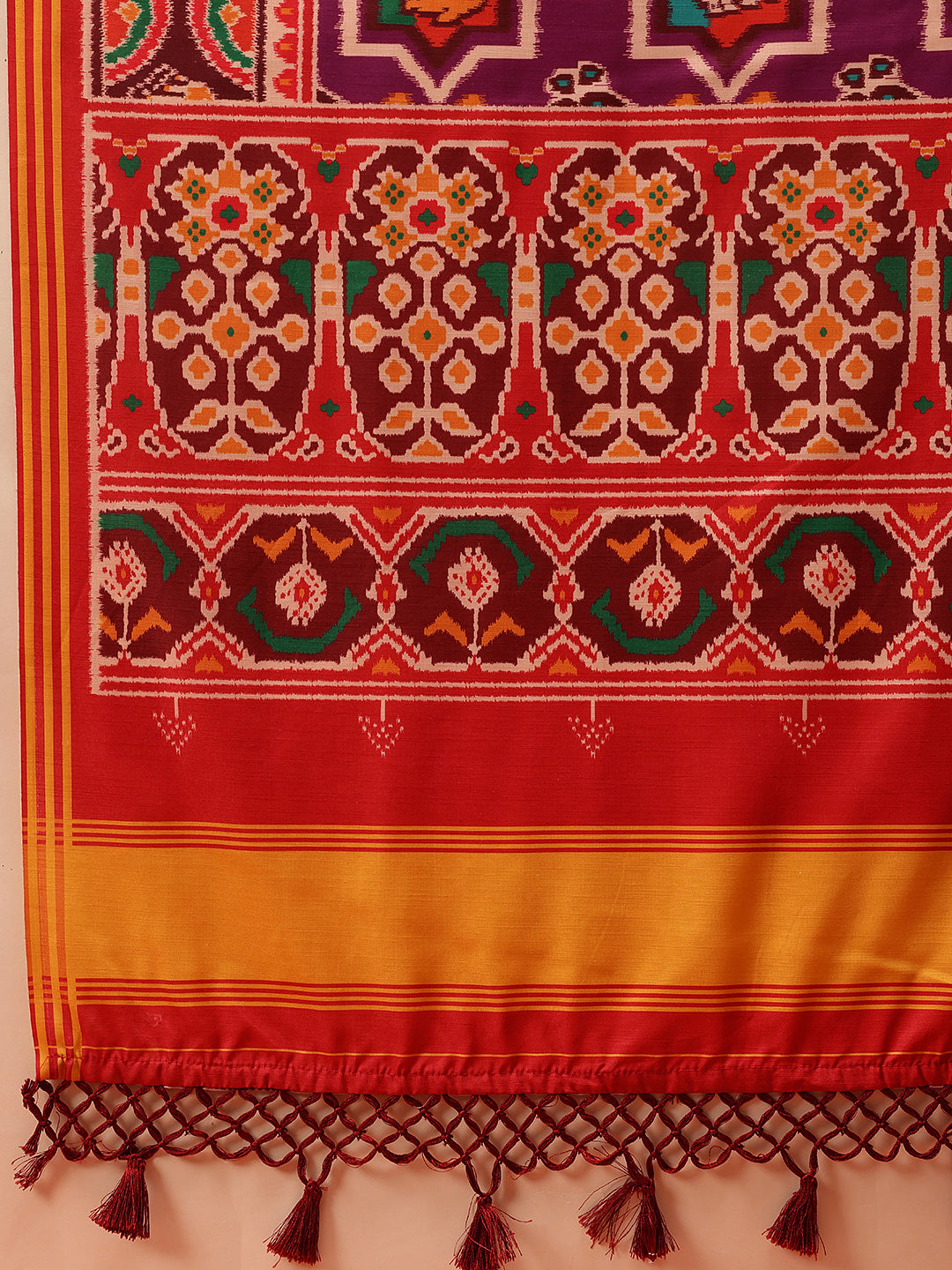 Hyderabadi Double Ikat Patola Soft Silk Saree With Tassels