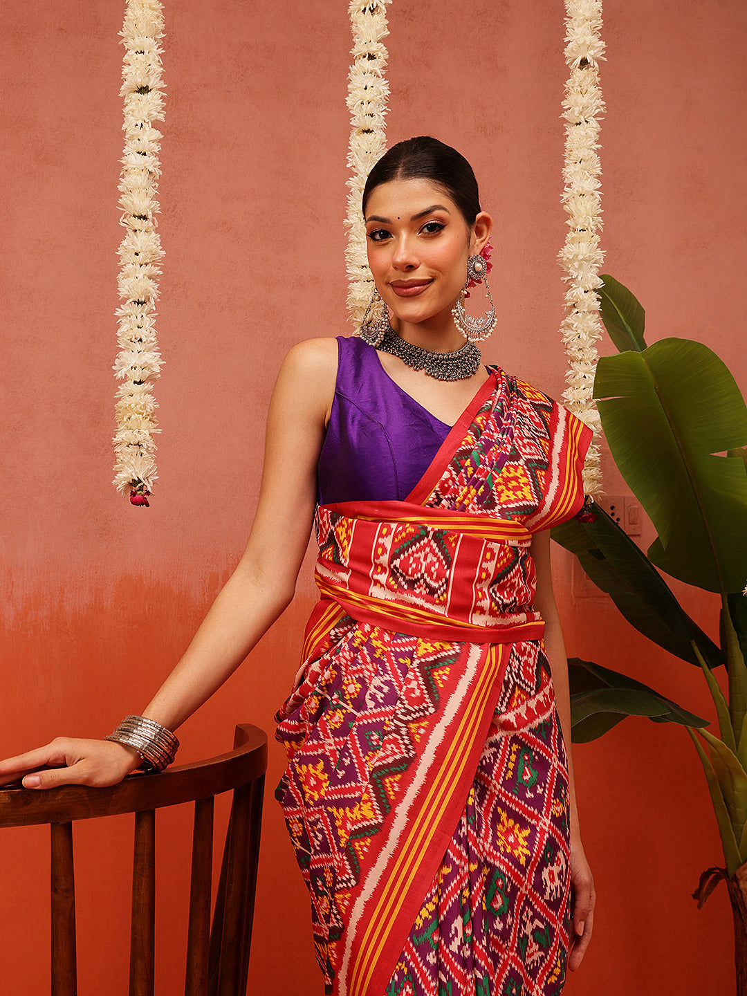 Hyderabadi Double Ikat Patola Soft Silk Saree With Tassels