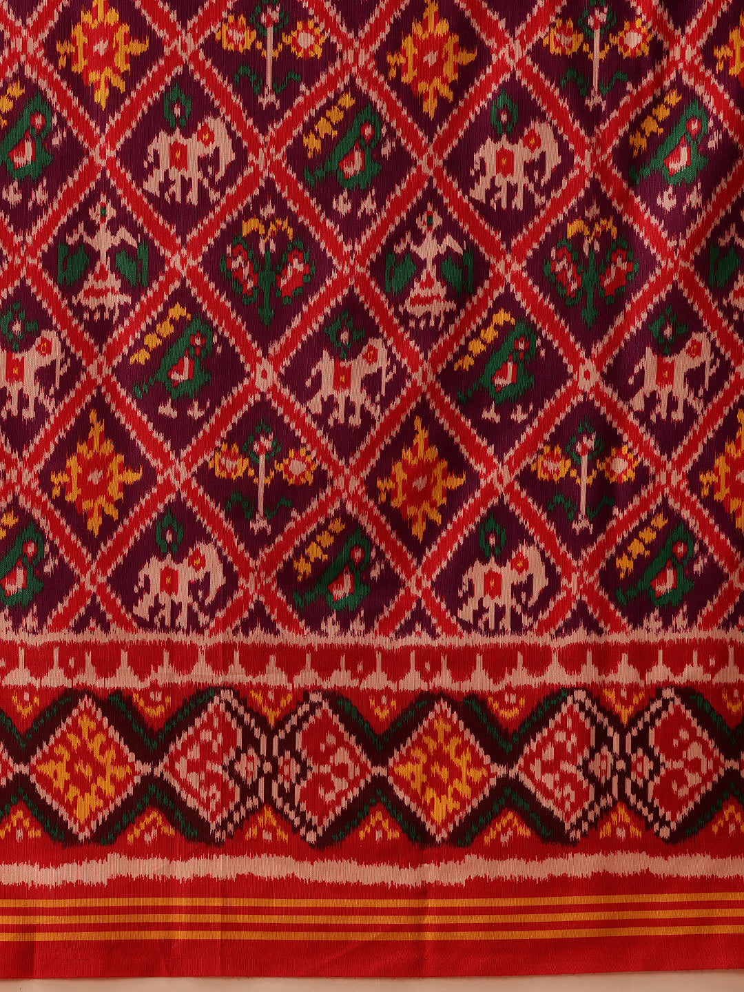 Hyderabadi Double Ikat Patola Soft Silk Saree With Tassels