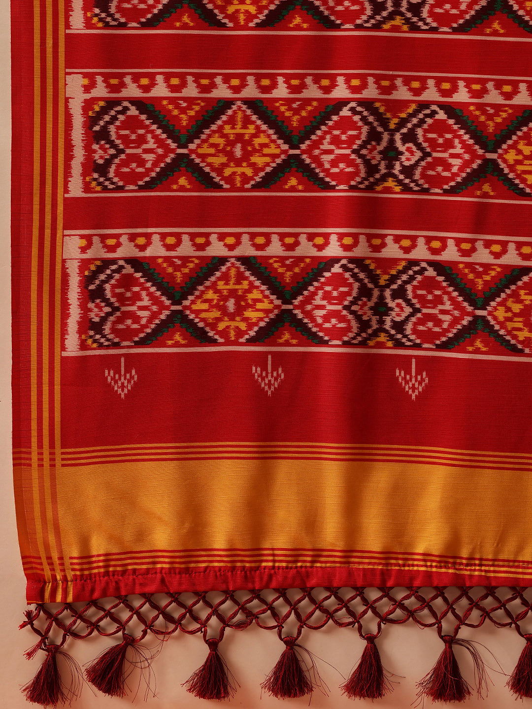 Hyderabadi Double Ikat Patola Soft Silk Saree With Tassels