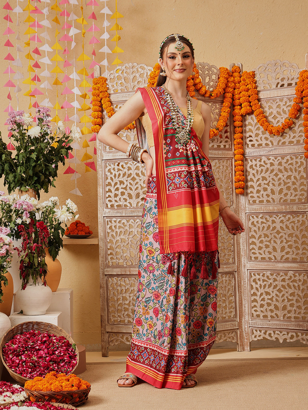Kalamkari With Traditional Patola Printed Sarees