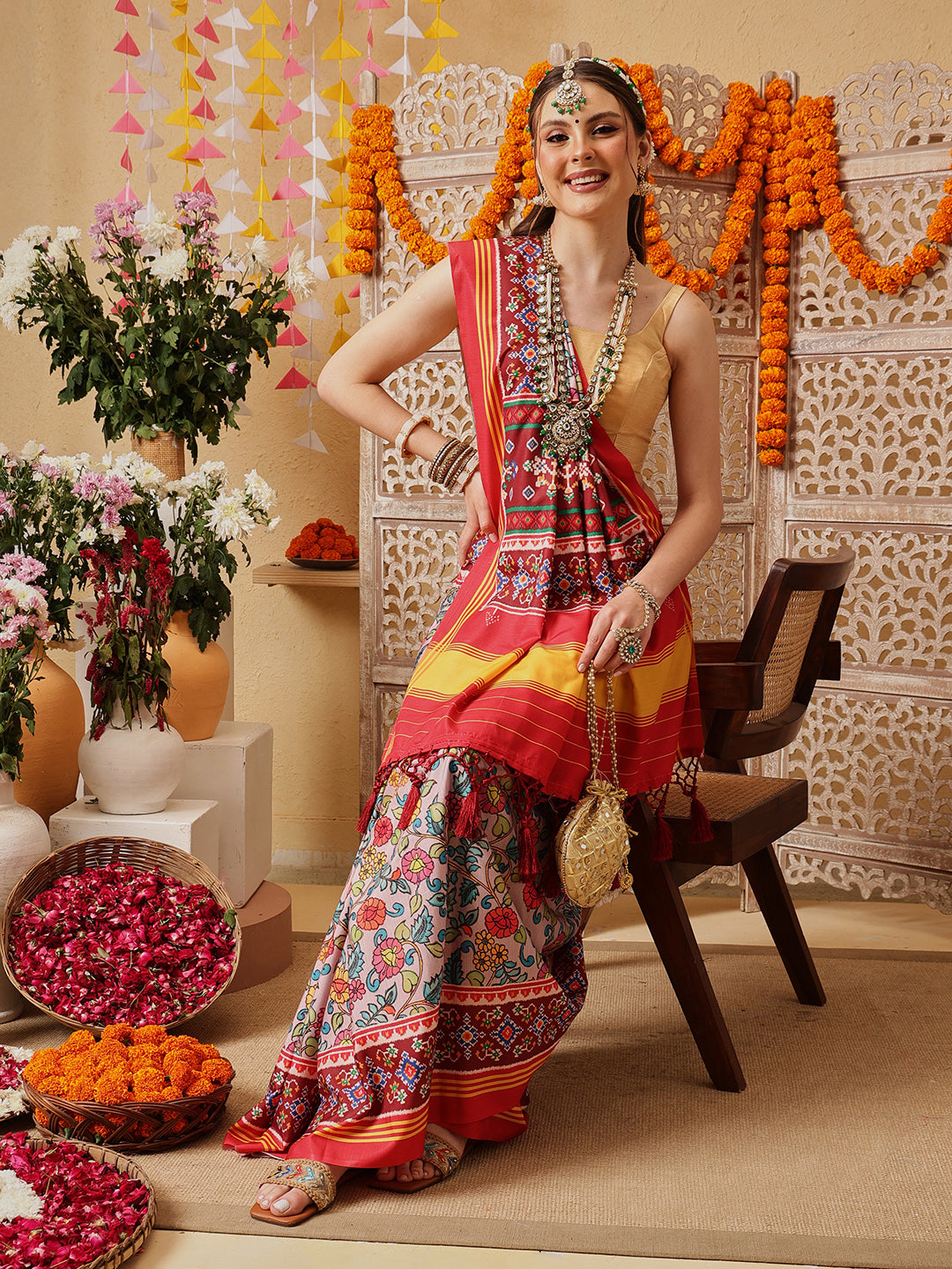 Kalamkari With Traditional Patola Printed Sarees