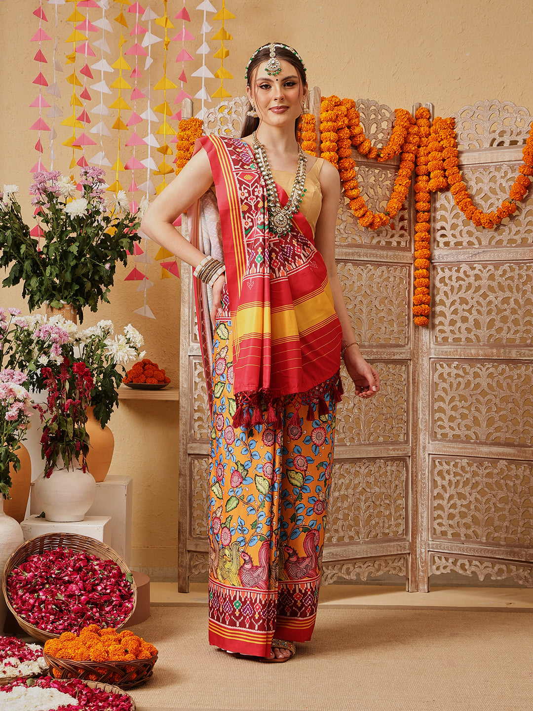 Kalamkari With Traditional Patola Printed Sarees