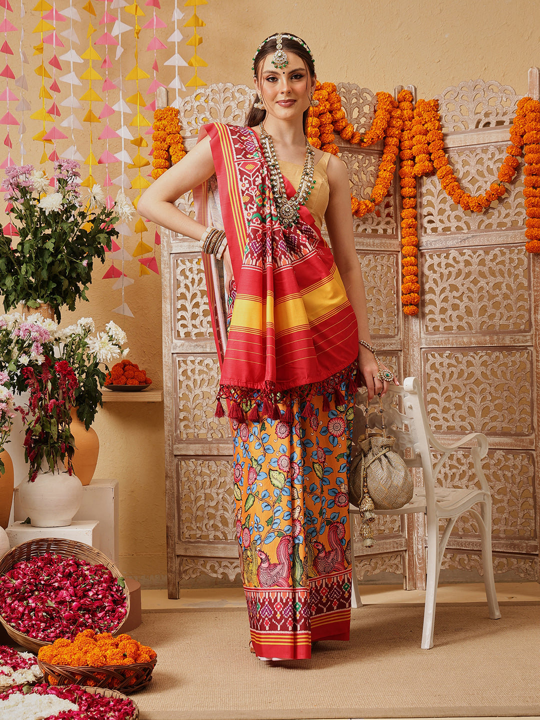 Kalamkari With Traditional Patola Printed Sarees