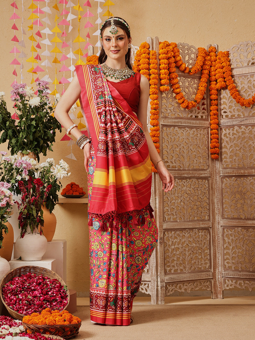 Kalamkari With Traditional Patola Printed Sarees