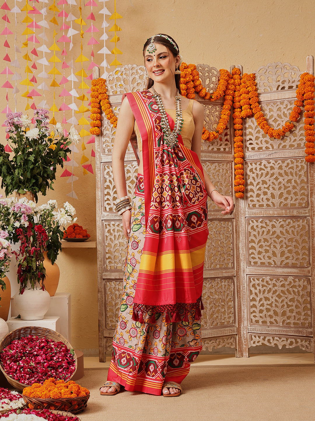 Kalamkari With Traditional Patola Printed Sarees