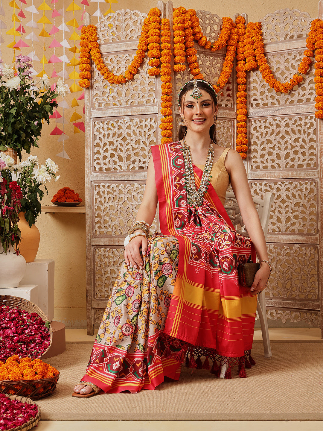 Kalamkari With Traditional Patola Printed Sarees