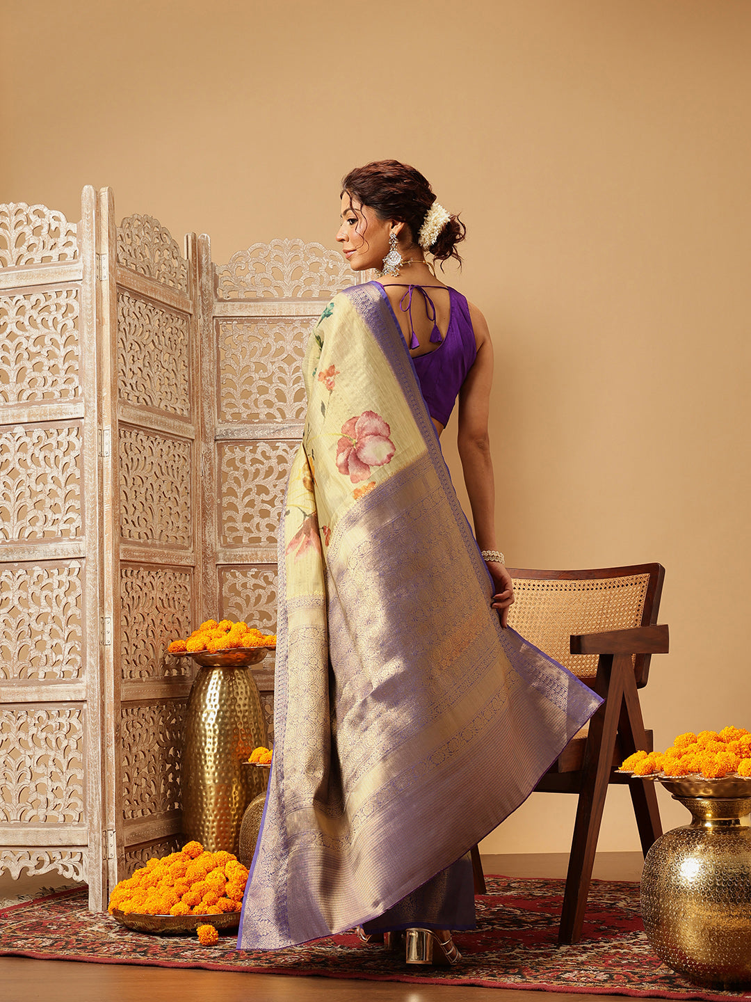 Banarasi Tissue Soft Silk Digital Printed Saree Woven Pallu & Blouse