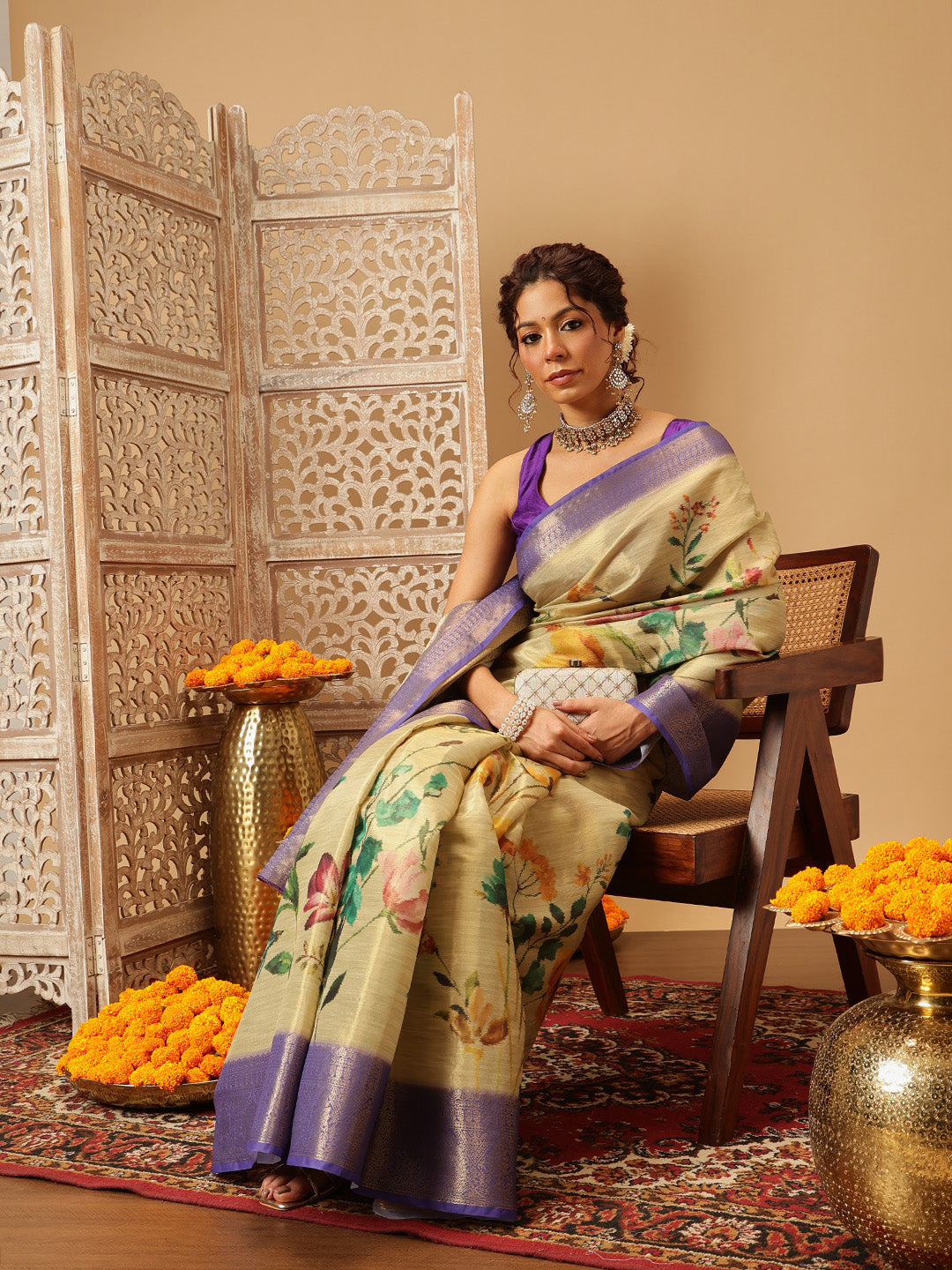 Banarasi Tissue Soft Silk Digital Printed Saree Woven Pallu & Blouse