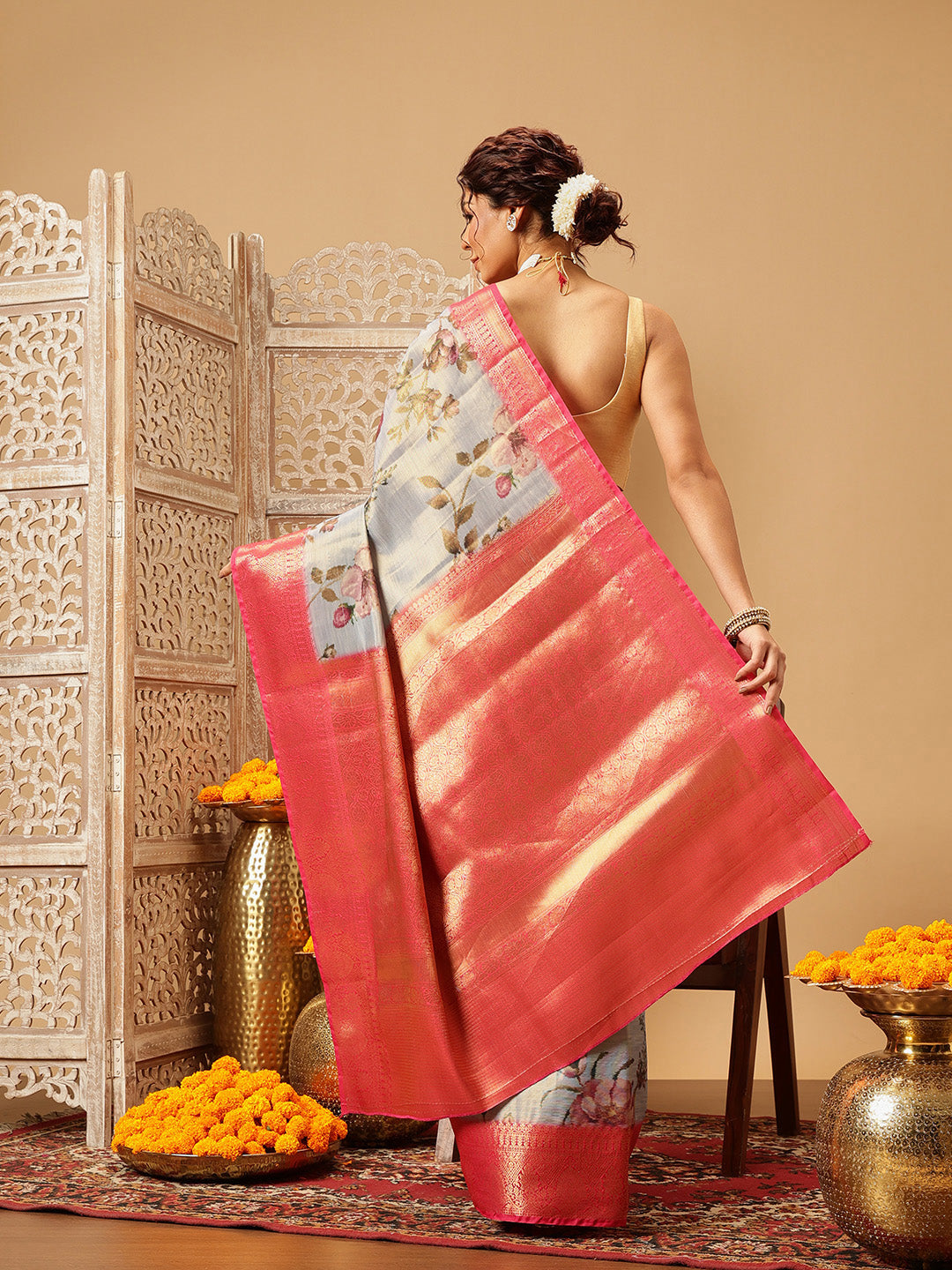 Banarasi Tissue Soft Silk Digital Printed Saree Woven Pallu & Blouse