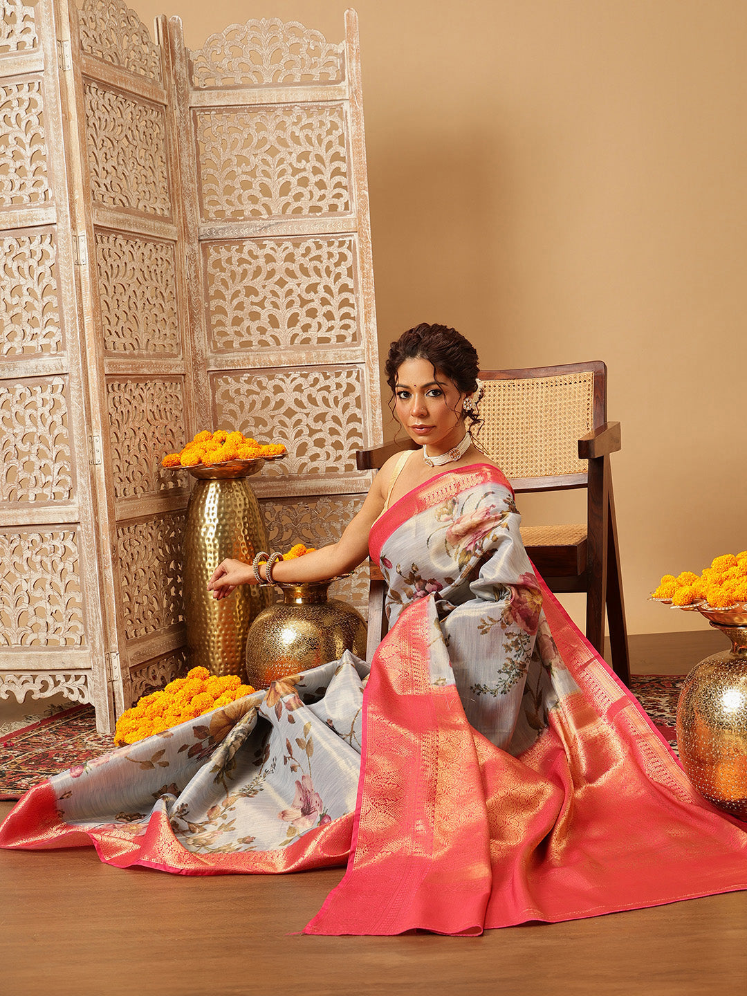 Banarasi Tissue Soft Silk Digital Printed Saree Woven Pallu & Blouse