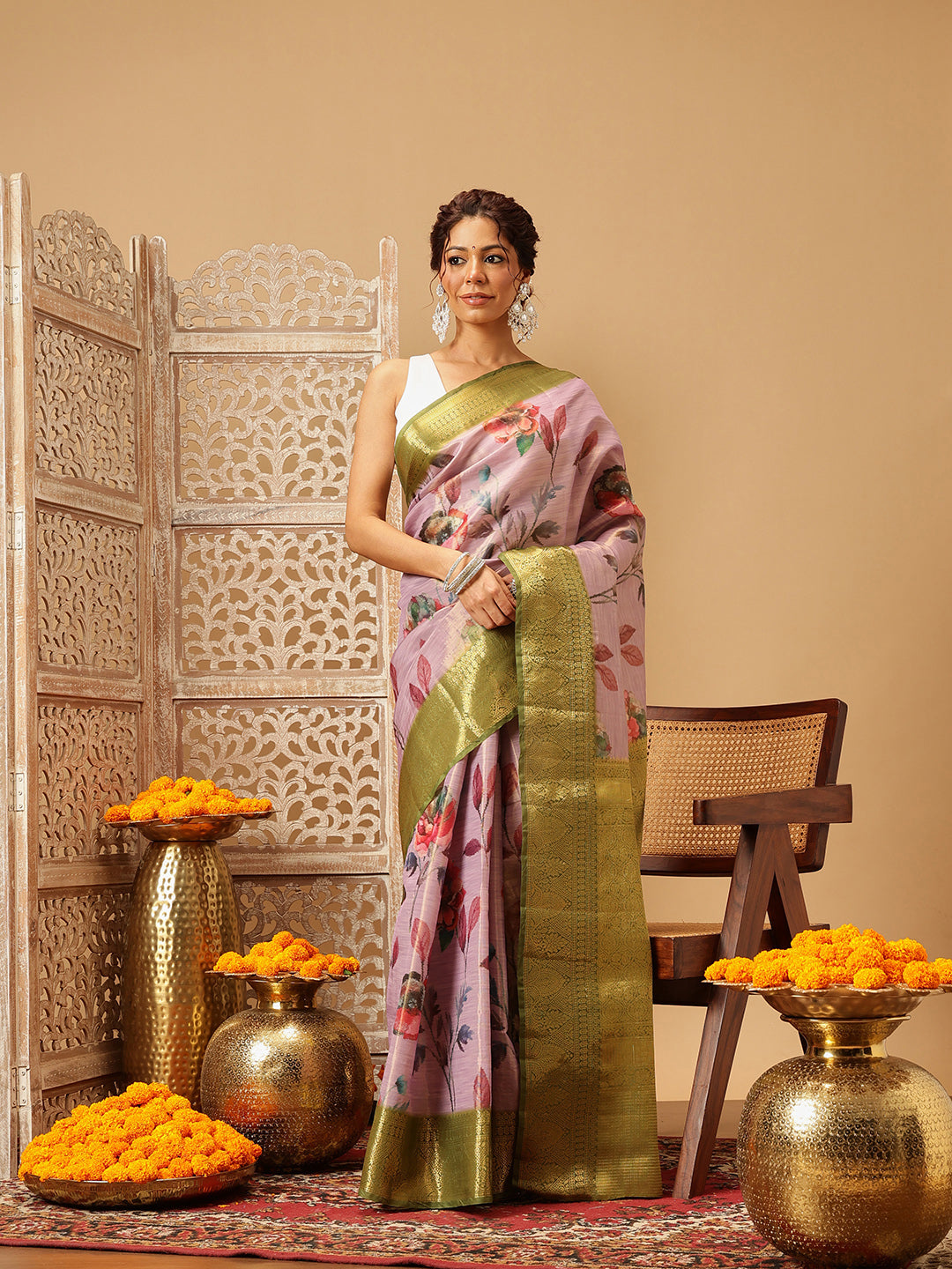 Banarasi Tissue Soft Silk Digital Printed Saree Woven Pallu & Blouse