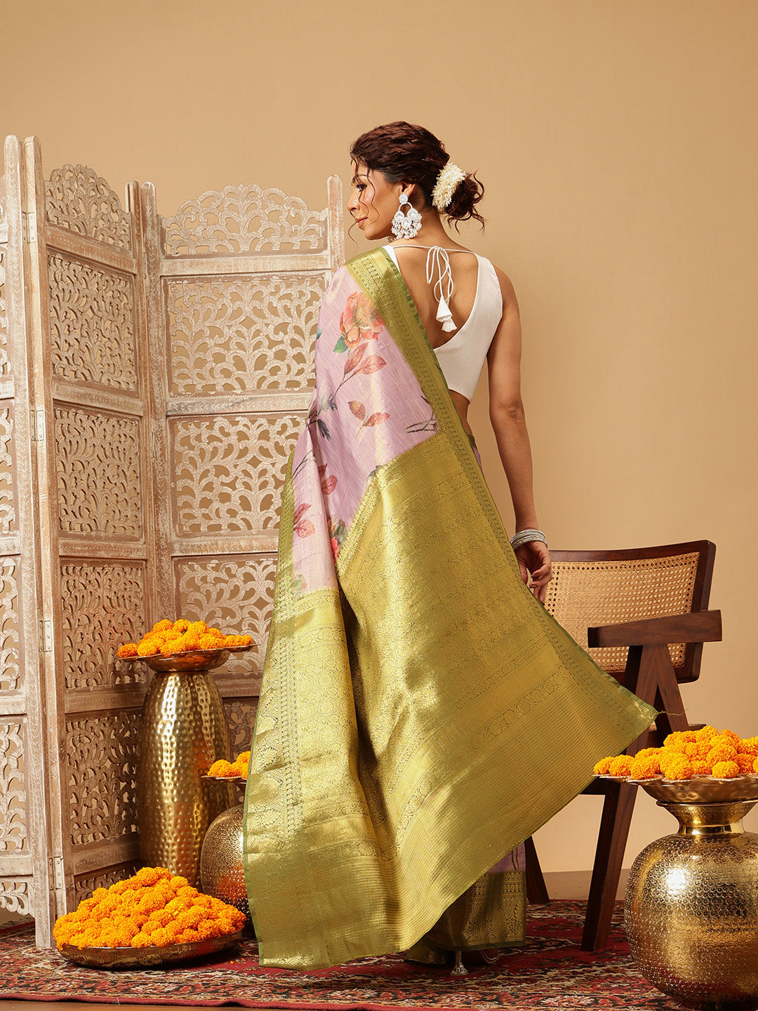 Banarasi Tissue Soft Silk Digital Printed Saree Woven Pallu & Blouse