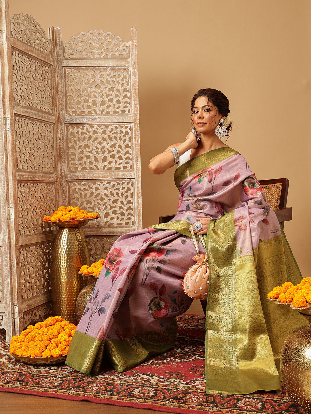 Banarasi Tissue Soft Silk Digital Printed Saree Woven Pallu & Blouse