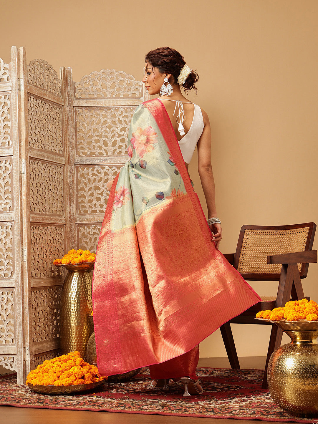 Banarasi Tissue Soft Silk Digital Printed Saree Woven Pallu & Blouse