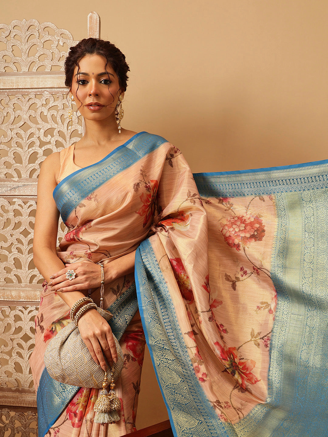 Banarasi Tissue Soft Silk Digital Printed Saree Woven Pallu & Blouse