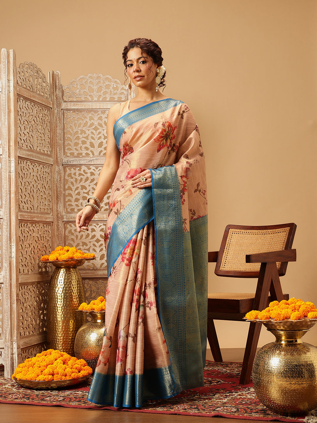 Banarasi Tissue Soft Silk Digital Printed Saree Woven Pallu & Blouse