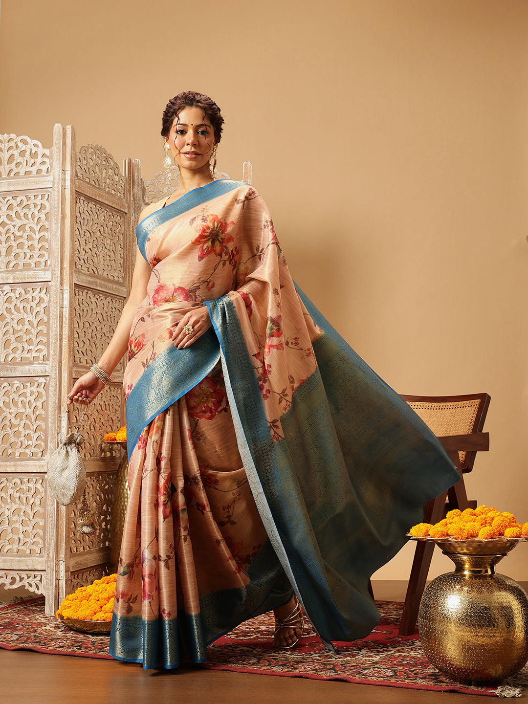 Banarasi Tissue Soft Silk Digital Printed Saree Woven Pallu & Blouse