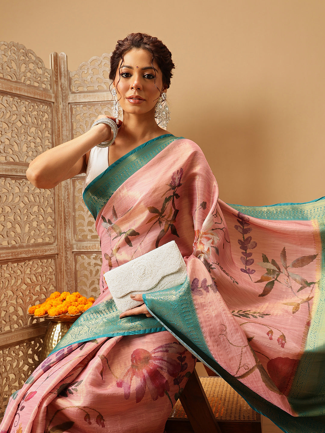 Banarasi Tissue Soft Silk Digital Printed Saree Woven Pallu & Blouse