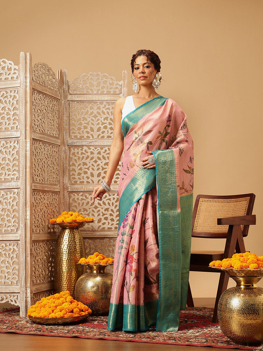 Banarasi Tissue Soft Silk Digital Printed Saree Woven Pallu & Blouse