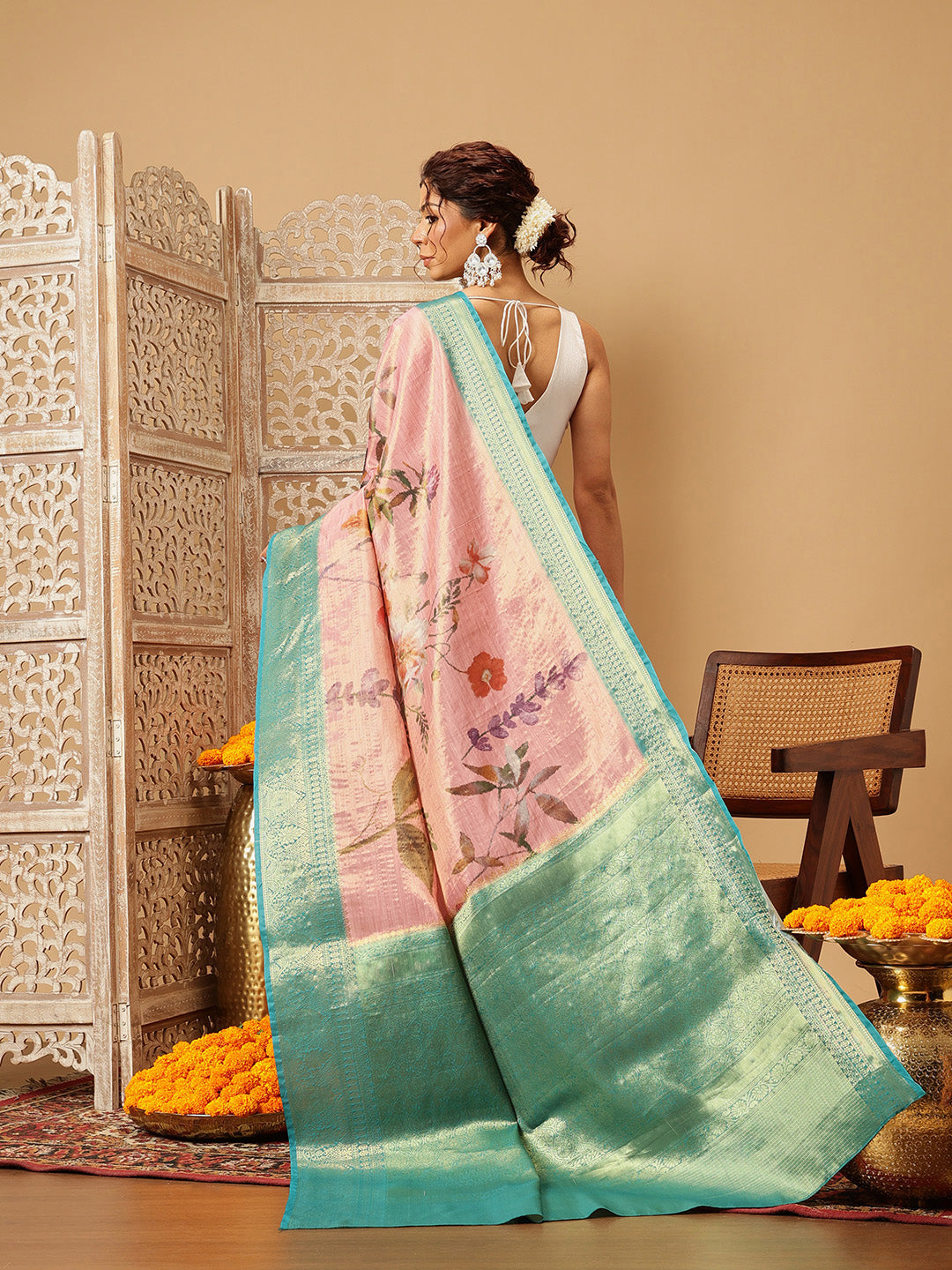 Banarasi Tissue Soft Silk Digital Printed Saree Woven Pallu & Blouse