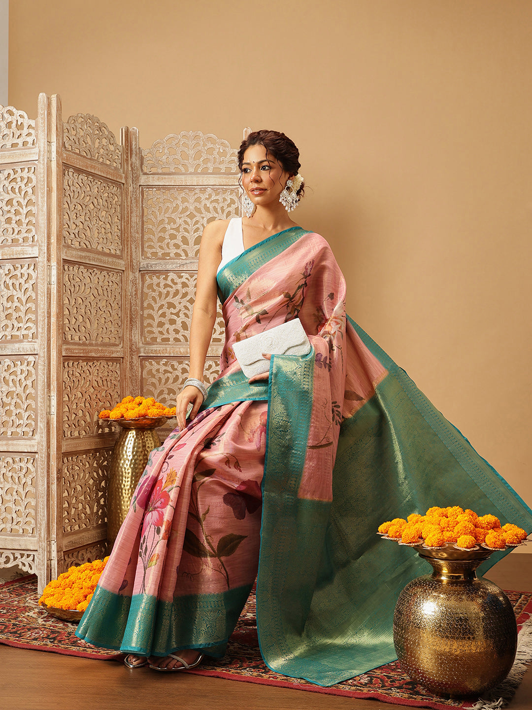 Banarasi Tissue Soft Silk Digital Printed Saree Woven Pallu & Blouse