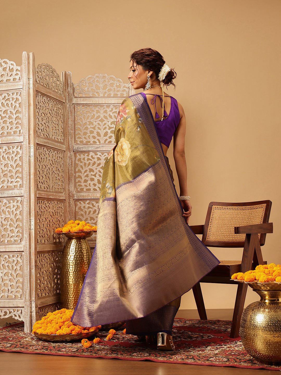 Crushed Tissue Silk Floral Digital Printed Saree