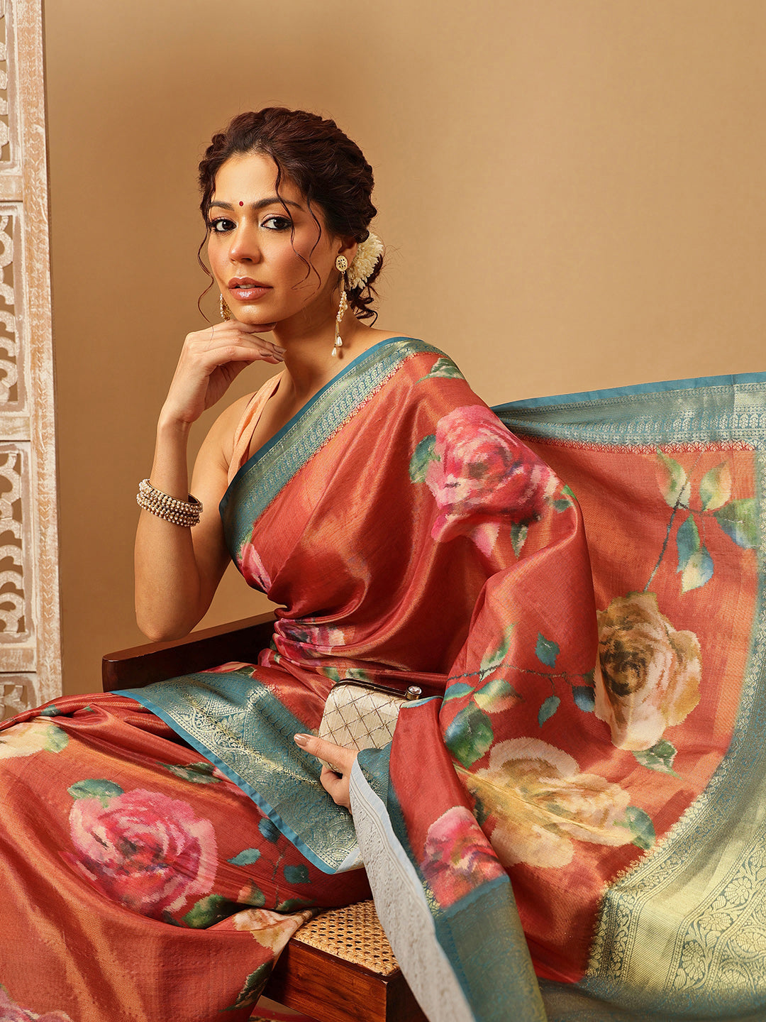 Crushed Tissue Silk Floral Digital Printed Saree