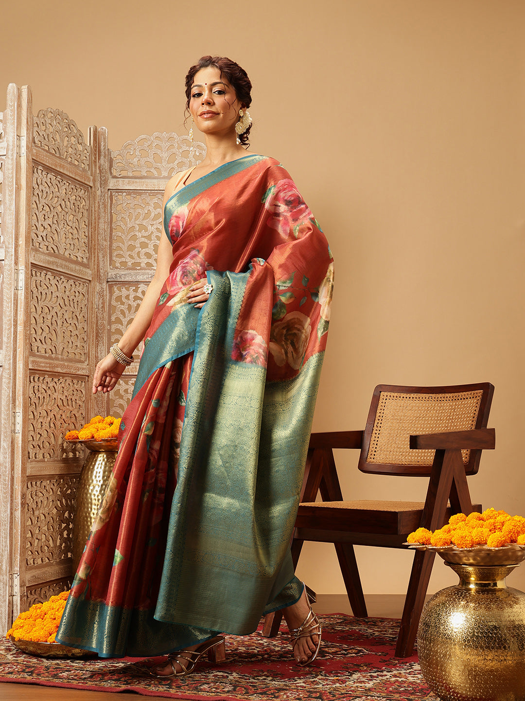 Crushed Tissue Silk Floral Digital Printed Saree