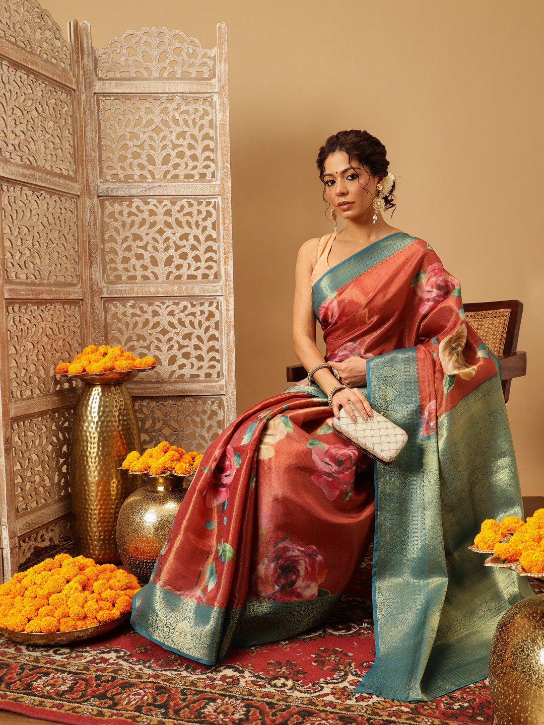 Crushed Tissue Silk Floral Digital Printed Saree