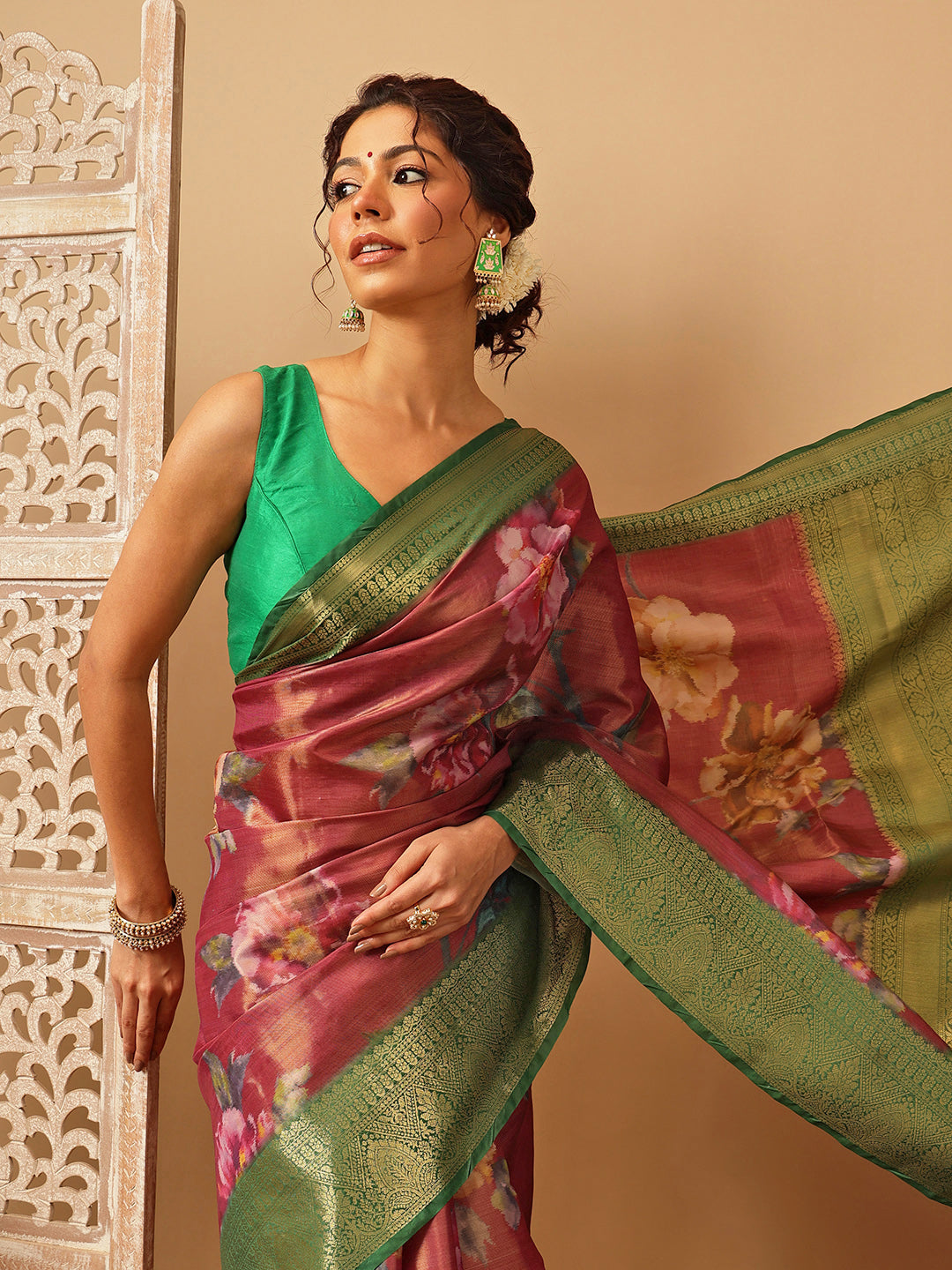 Crushed Tissue Silk Floral Digital Printed Saree