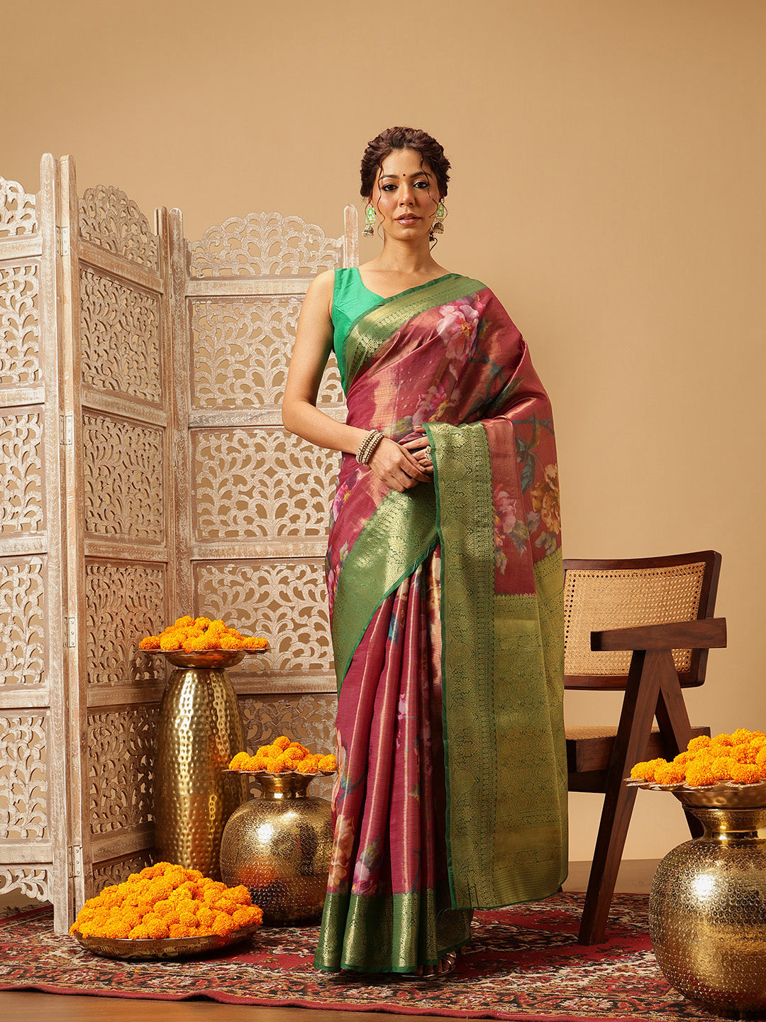 Crushed Tissue Silk Floral Digital Printed Saree