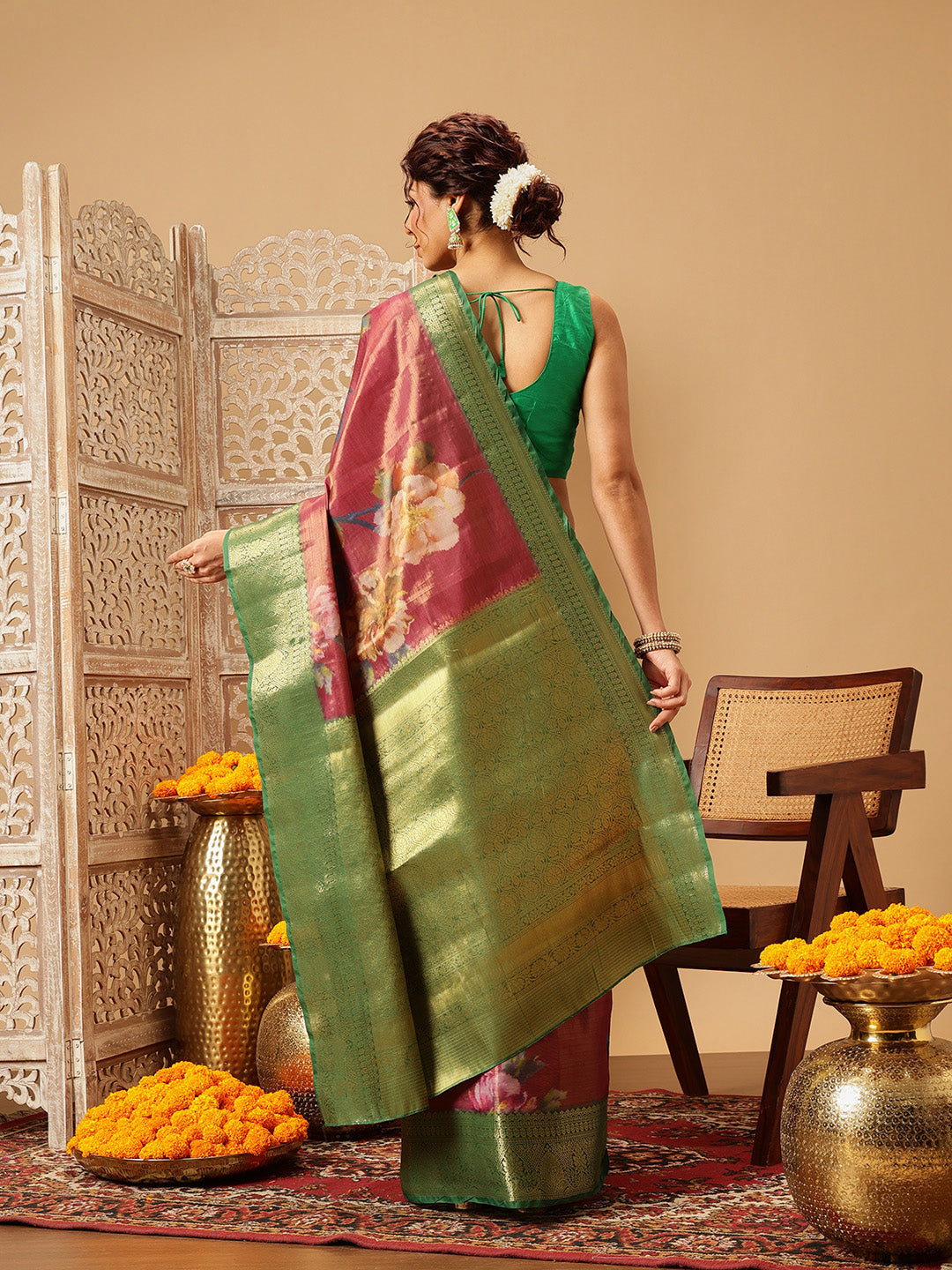Crushed Tissue Silk Floral Digital Printed Saree