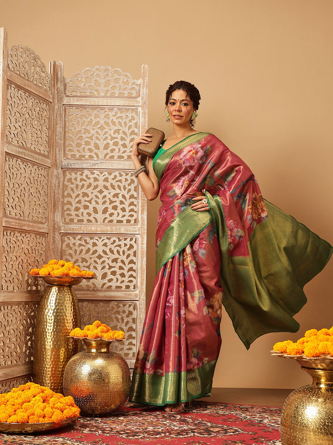 Crushed Tissue Silk Floral Digital Printed Saree