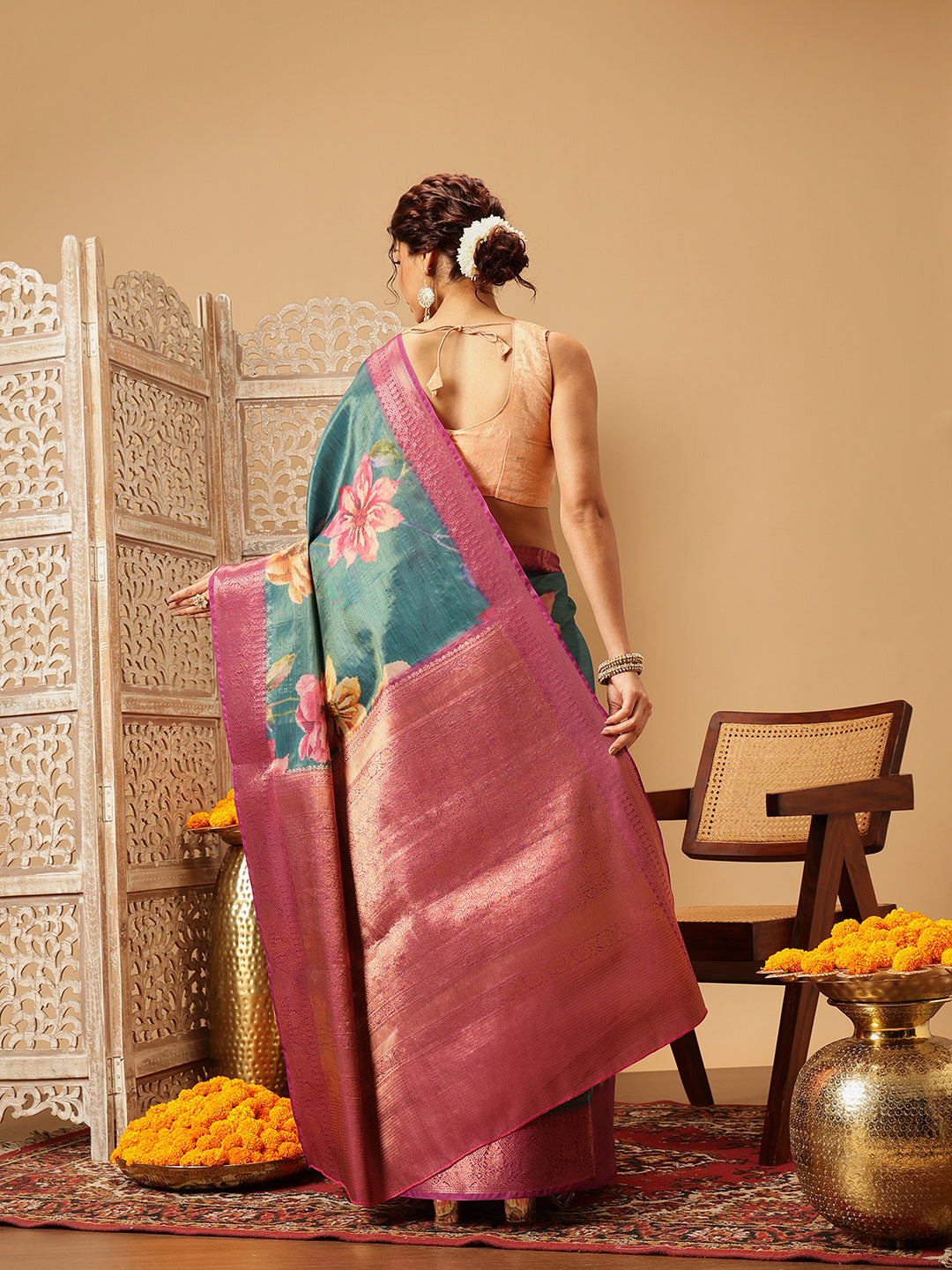 Crushed Tissue Silk Floral Digital Printed Saree